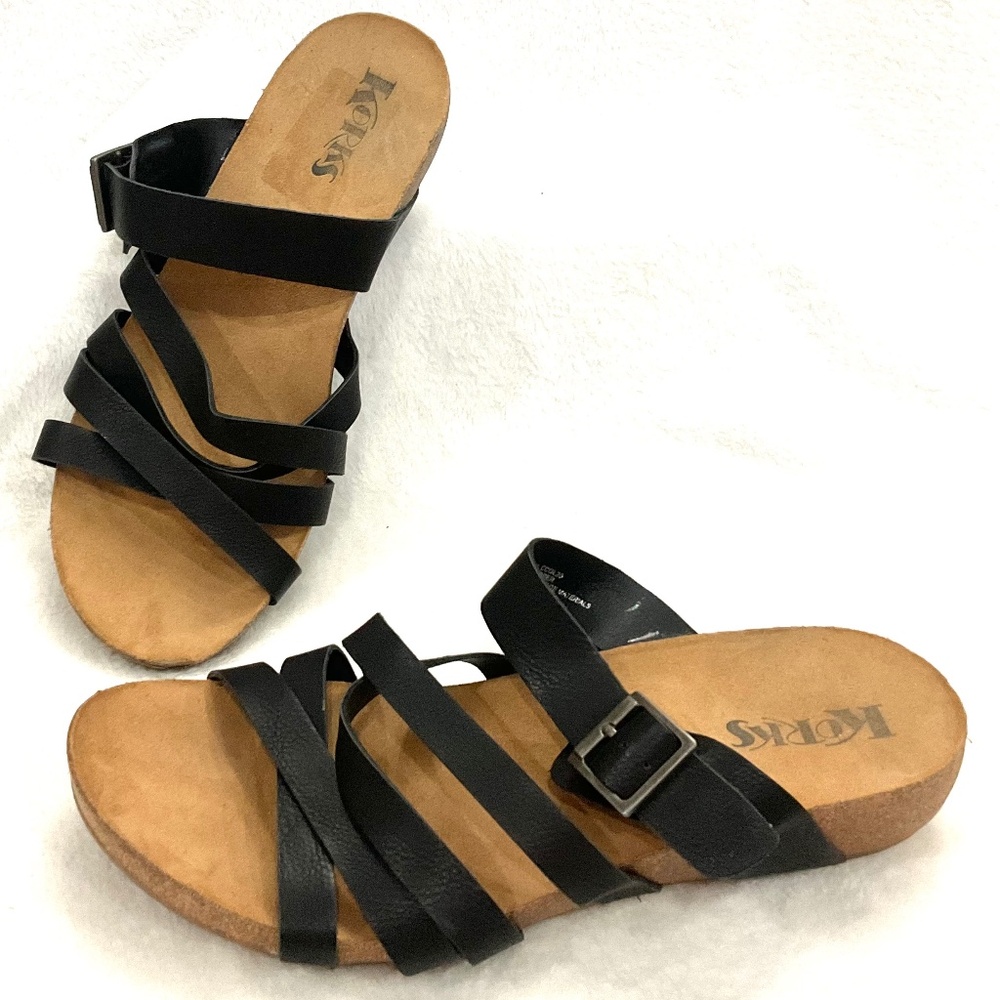 Black KORKS Adjustable Buckle Strap Comfort Open Toe  Sandals Size 11M